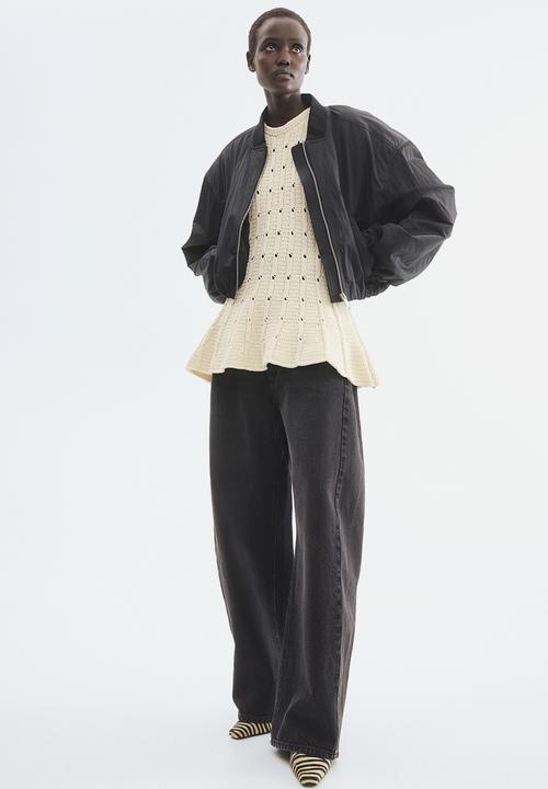 H&M - Pointelle-knit peplum top - cream