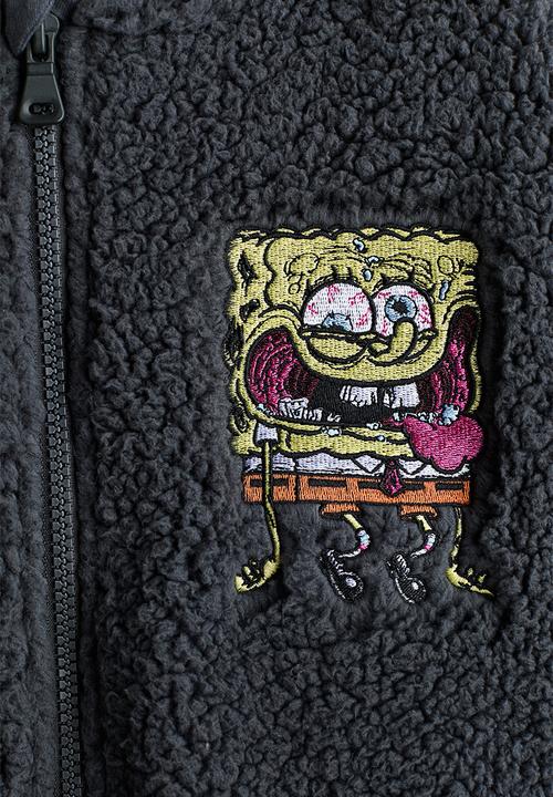 H&M - Teddy zip-through hoodie - dark grey/spongebob