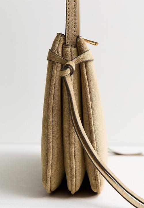 New Look - Faux Suede Triple Compartment Crossbody Bag - Mink