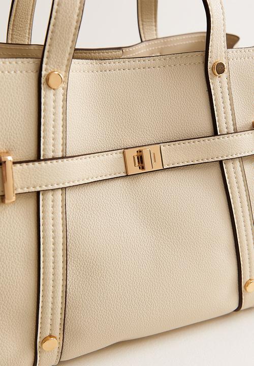 New Look - Faux Leather Triple Compartment Tote Bag - Cream
