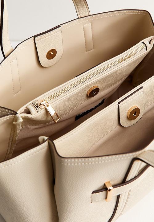 New Look - Faux Leather Triple Compartment Tote Bag - Cream