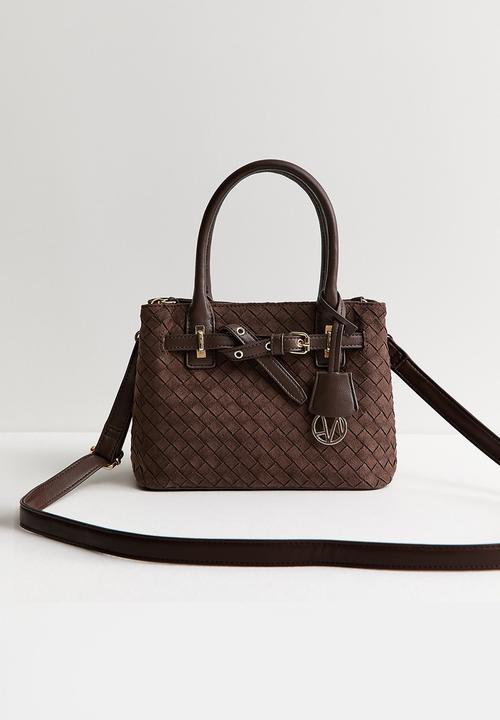 New Look - Faux Suede Weave Effect Mini Crossbody Bag - Dark Brown