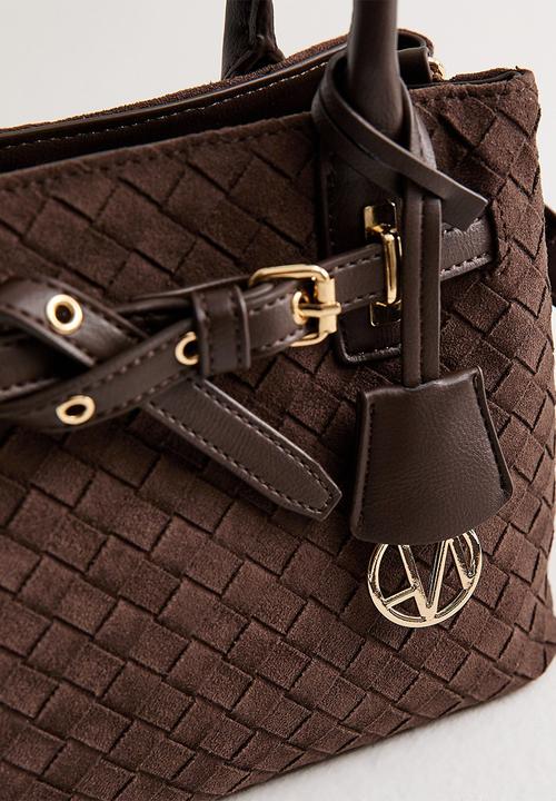New Look - Faux Suede Weave Effect Mini Crossbody Bag - Dark Brown