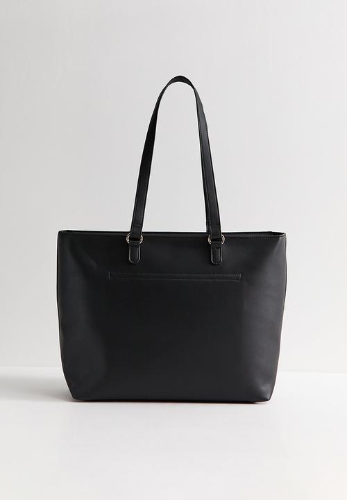 New Look - Faux Leather Front Zip Pocket Tote Bag - Black
