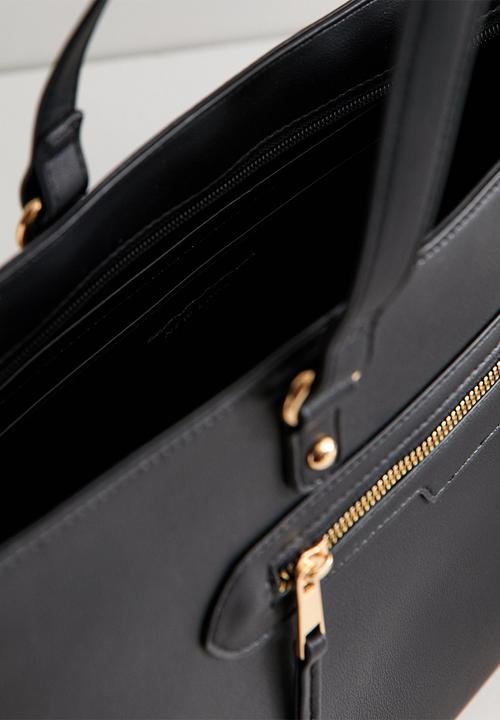 New Look - Faux Leather Front Zip Pocket Tote Bag - Black