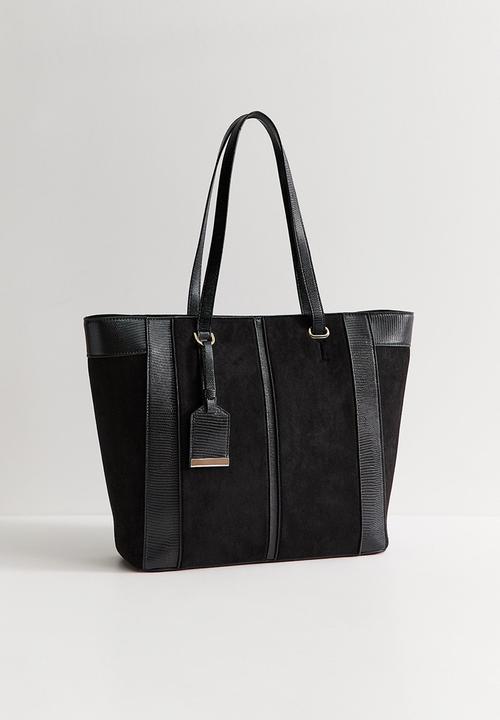 New Look - Faux Suede Textured Panel Tote Bag - Black