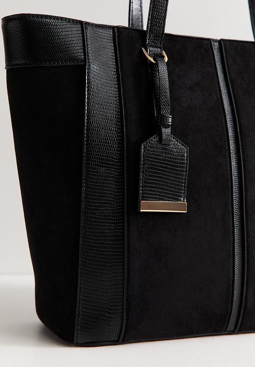 New Look - Faux Suede Textured Panel Tote Bag - Black