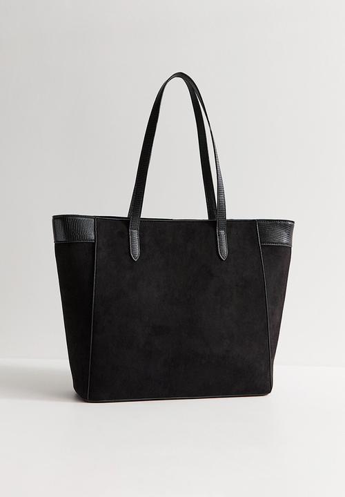 New Look - Faux Suede Textured Panel Tote Bag - Black