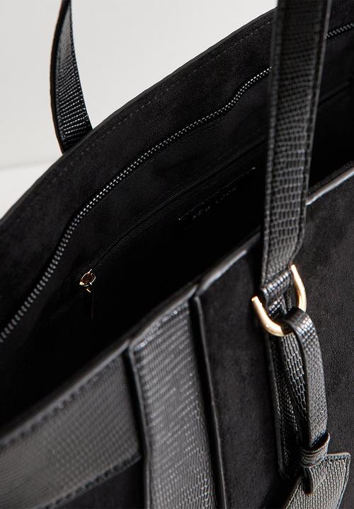 New Look - Faux Suede Textured Panel Tote Bag - Black