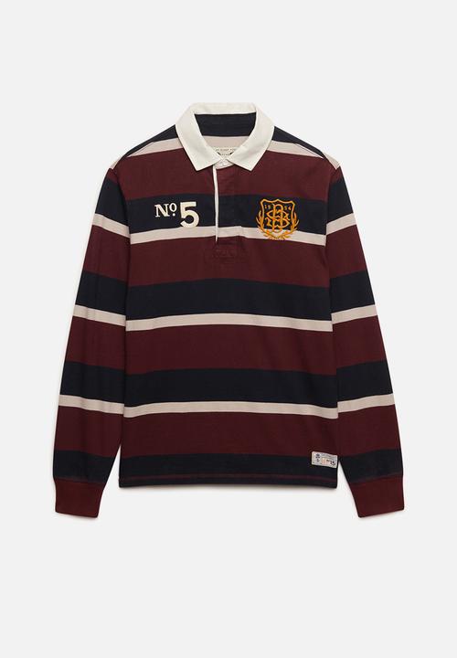 Superdry. - Double Emblem Stripe Rugby - Port/Navy Stripe 