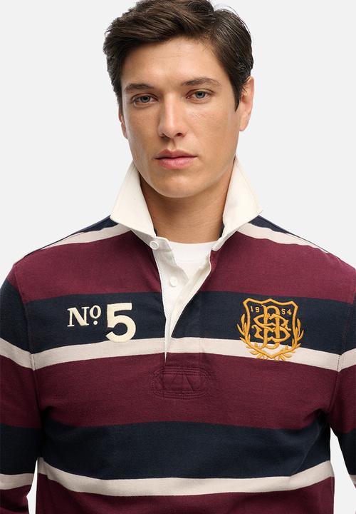 Superdry. - Double Emblem Stripe Rugby - Port/Navy Stripe 