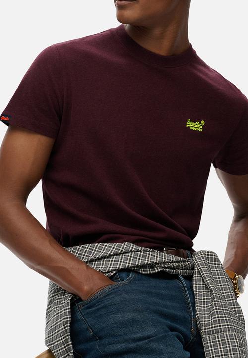 Superdry. - Essential Logo Emb Tee - Tawnty Port Marl/Fluro Yellow