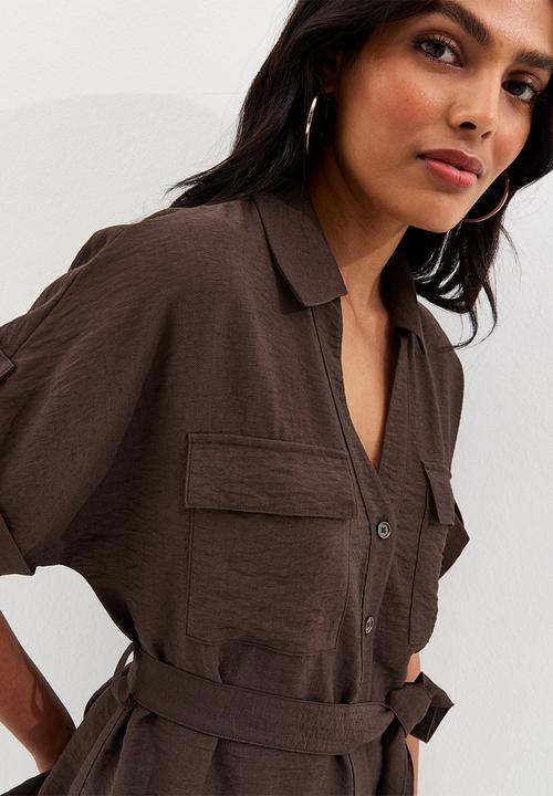 New Look - K utility belted plain shirt - brown