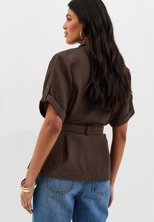 New Look - K utility belted plain shirt - brown
