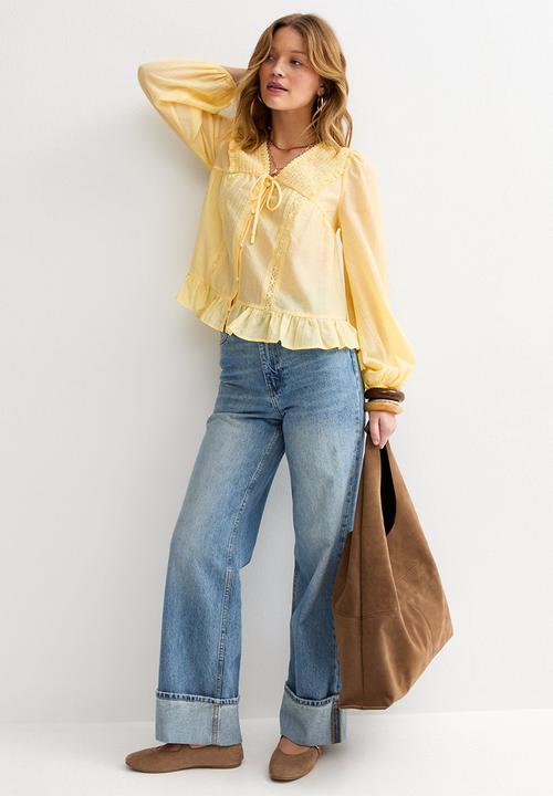 New Look - Lillian lace button long sleeve blouse - yellow