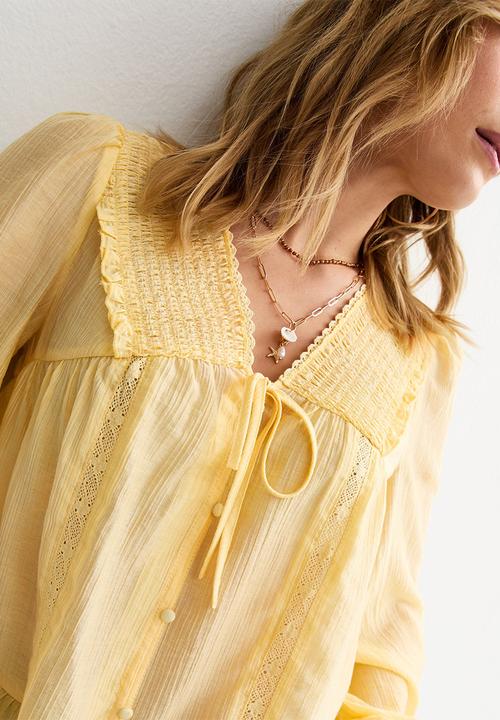 New Look - Lillian lace button long sleeve blouse - yellow