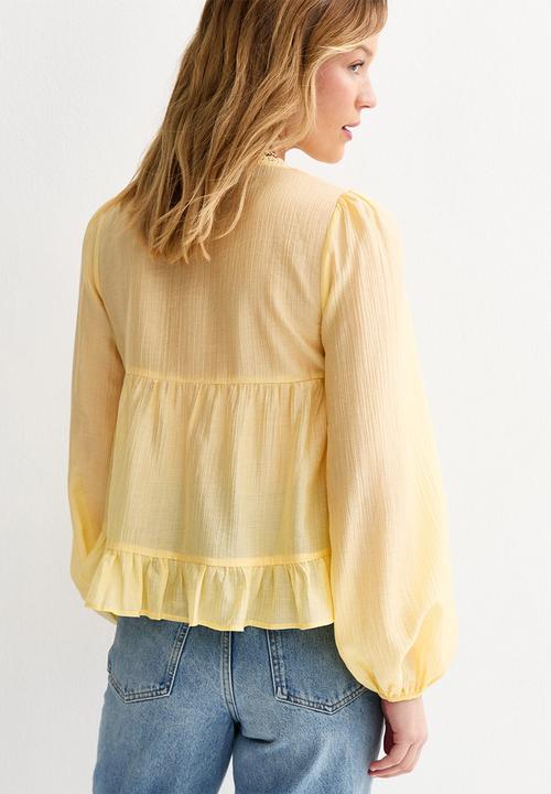 New Look - Lillian lace button long sleeve blouse - yellow