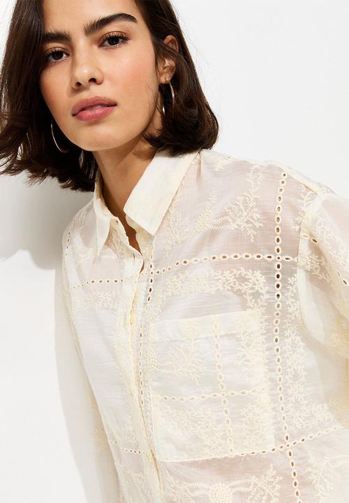 New Look - Polly emb patchwork shirt - cream