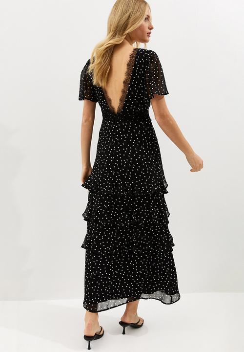 New Look - Spot chiff tier tea maxi - black