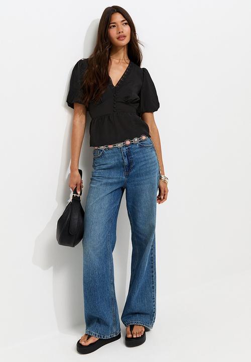 New Look - K tayla lace button tea top - black