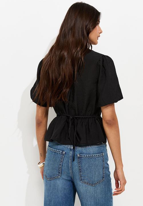 New Look - K tayla lace button tea top - black