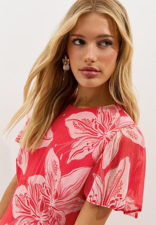 New Look - Orchid godet chiffon midi dress - red & pink
