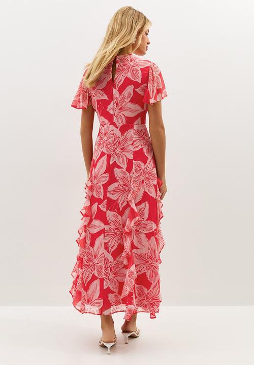 New Look - Orchid godet chiffon midi dress - red & pink