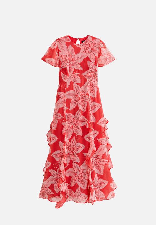 New Look - Orchid godet chiffon midi dress - red & pink