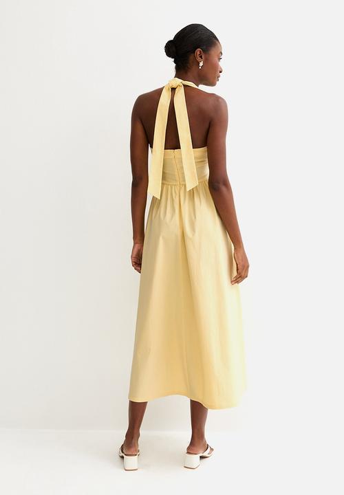New Look - Plain embroidery halter midi dress - pale yellow