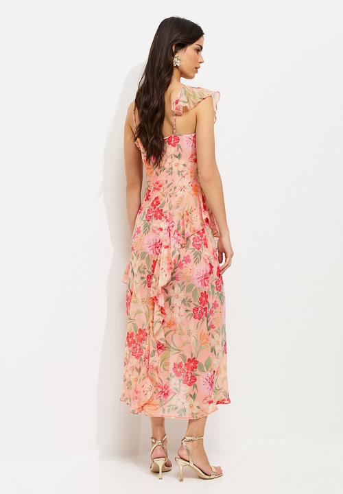New Look - Selina floral godet chiffon midi dress - pink