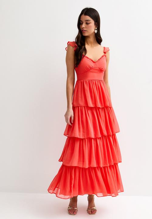 New Look - Tiered chiffon cami midi dress - dark coral