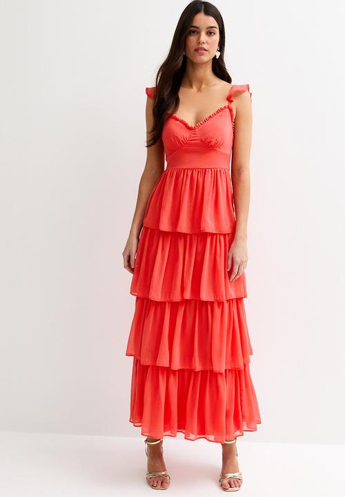 New Look - Tiered chiffon cami midi dress - dark coral