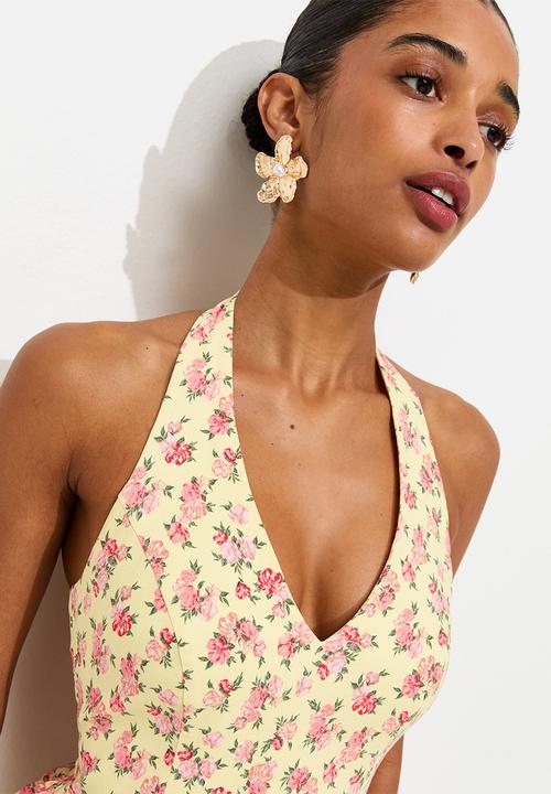 New Look - Ex ditsy floral halter midi dress - yellow