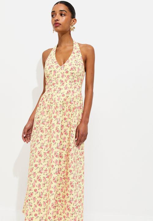 New Look - Ex ditsy floral halter midi dress - yellow