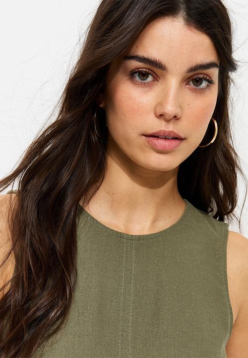 New Look - K st clara linen seam shell top - khaki