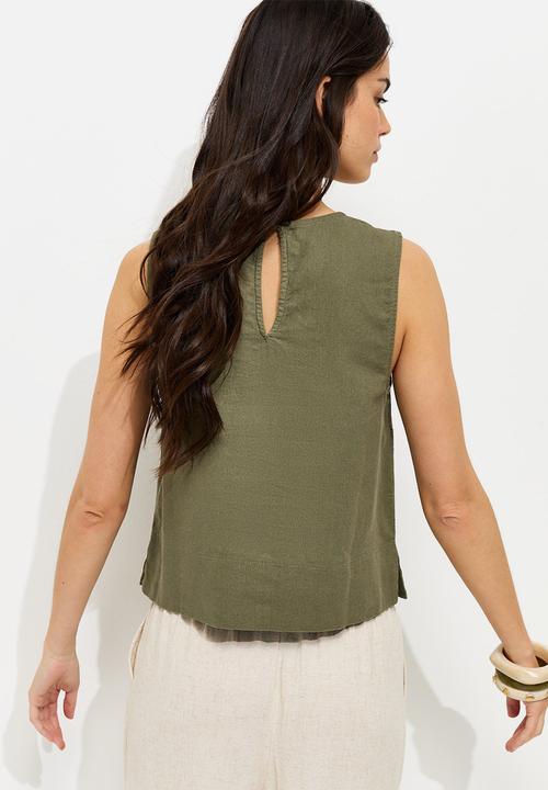 New Look - K st clara linen seam shell top - khaki