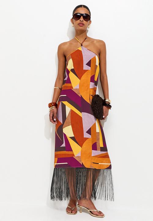 New Look - Jessie geo halter fringe midi dress - multi