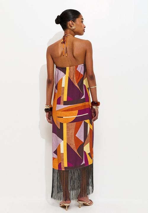 New Look - Jessie geo halter fringe midi dress - multi