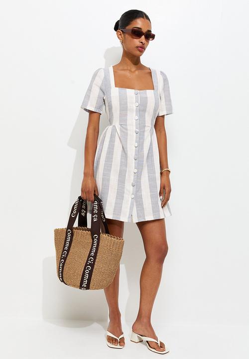 New Look - Sailor stripe button up mini dress - cream & blue