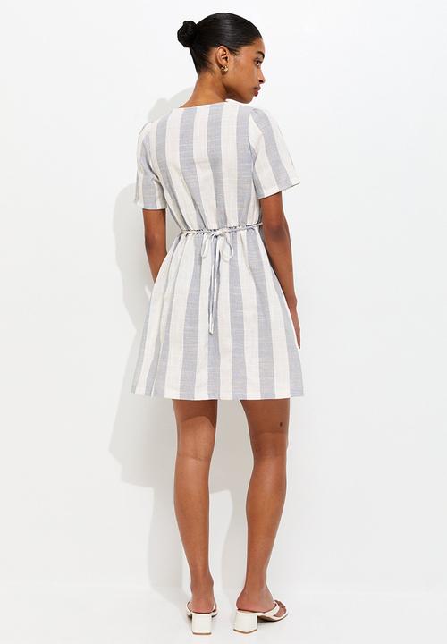 New Look - Sailor stripe button up mini dress - cream & blue