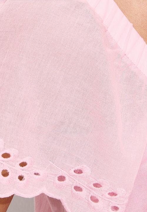 New Look - Embroidered Square Neck Blouse - Pink