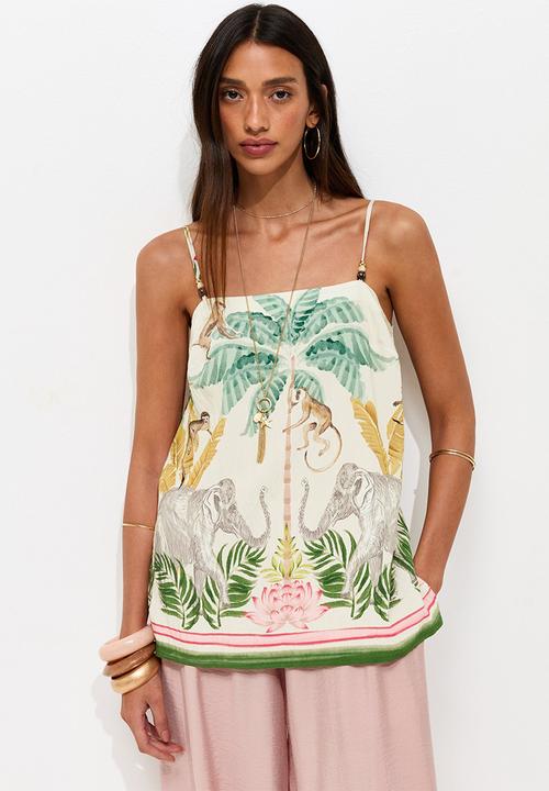 New Look - St annie tropical bead cami - cream