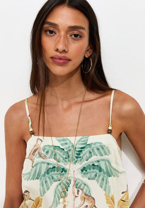 New Look - St annie tropical bead cami - cream