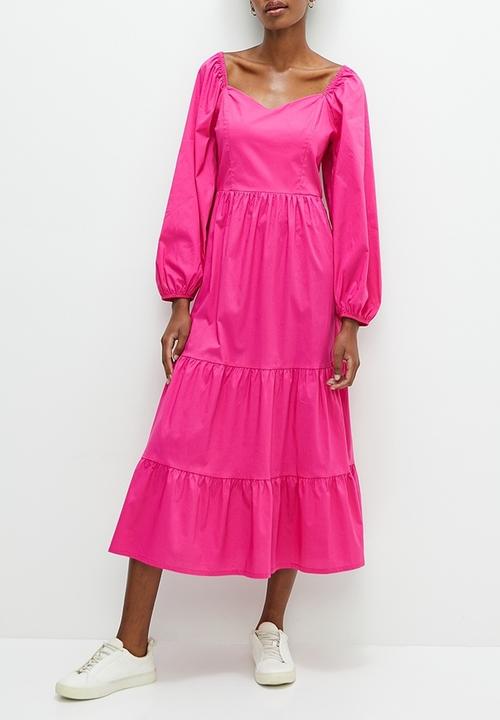 edit - Balloon sleeve midi with open back detail - fuschia purple
