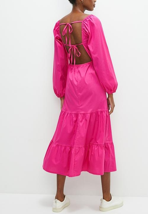 edit - Balloon sleeve midi with open back detail - fuschia purple