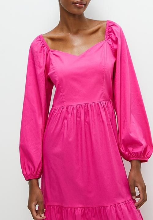 edit - Balloon sleeve midi with open back detail - fuschia purple