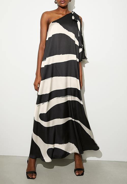 VELVET - Cold shoulder detail asym kaftan dress - macro painted leopard