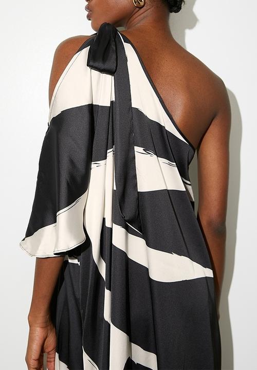 VELVET - Cold shoulder detail asym kaftan dress - macro painted leopard