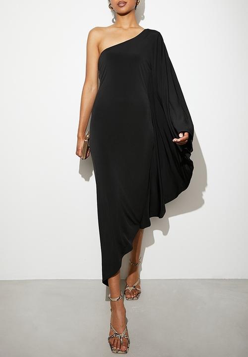 VELVET - Asym kaftan midi dress - black