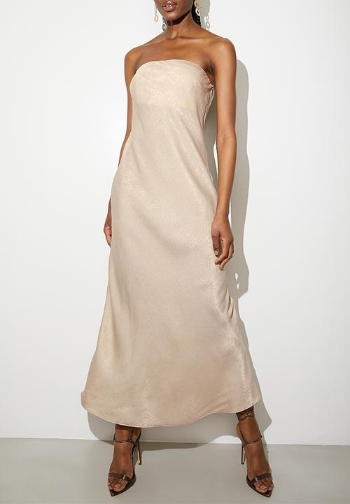 VELVET - metallic bandeau slip dress - stone foil